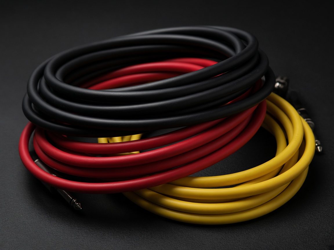 Coiled audio cables on a studio floor