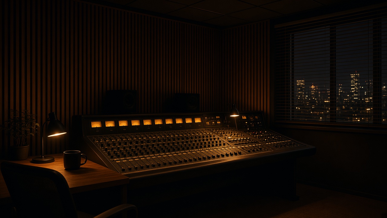 Analog mixing console in a dim control room