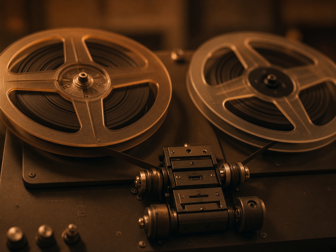 Tape reels beside a tape machine
